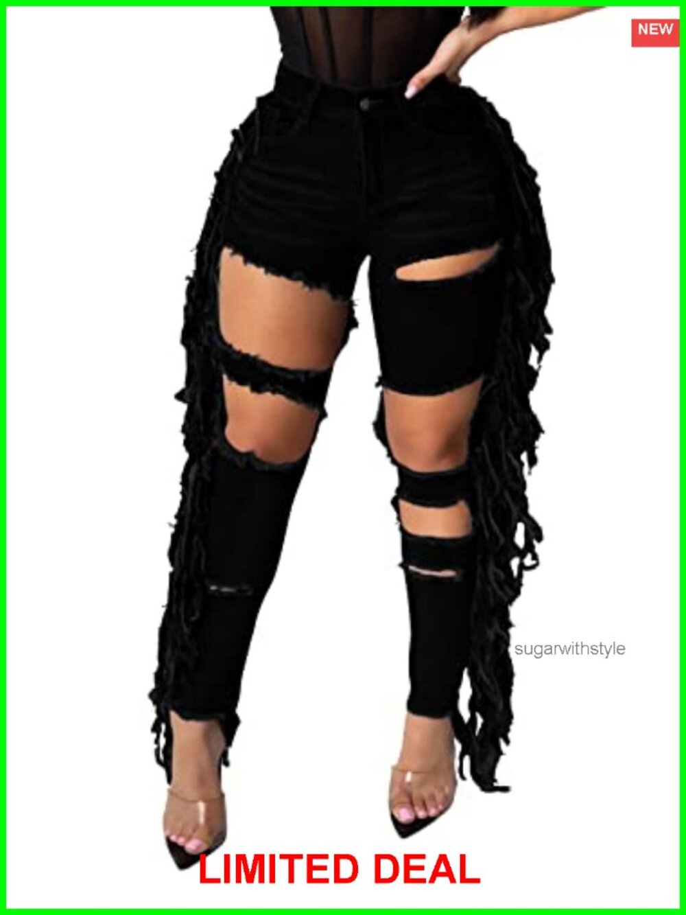Women's Skinny Ripped Jeans Stretch Destroyed Mid High Waist Denim